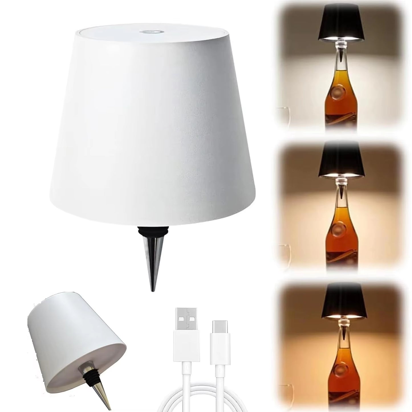 USB Charge Bottle Table Lamp Touch Control of 3 Colors and Stepless Dimming Table Lamp Night Light for Bar Wine Bottles Lights