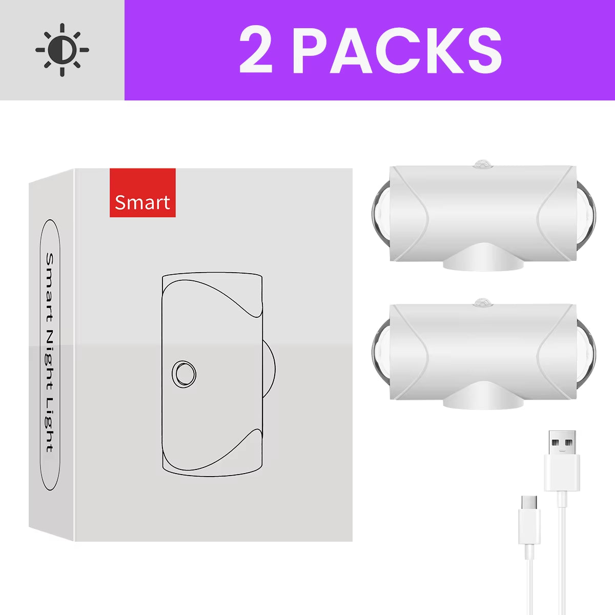 4PCS/2PCS USB Rechargeable Motion Sensor Night Light with 8 Effects, 3 Modes, LED Magnetic Dual-Sided Lamp for Stairway, Bedroom