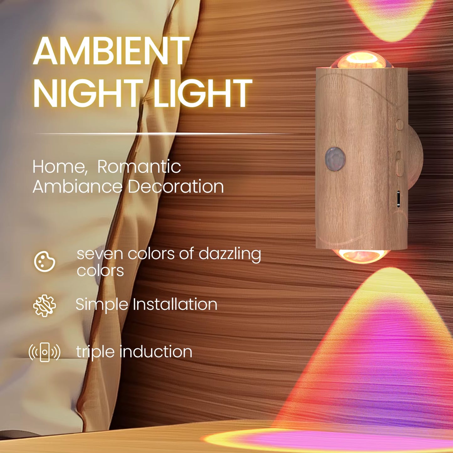 1PC/2PCS /4PCS Rechargeable LED Night Lights with Motion Sensor Wall Lights, RGB Gradient Ambient Light, Dimmable Indoor Lamps,