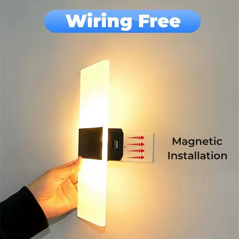 Touch Sensor Switch LED Wall Lamp USB Rechargeable Wireless Acrylic Stair Night Light Bedroom Aisle Kitchen Wall Sconce Lighting