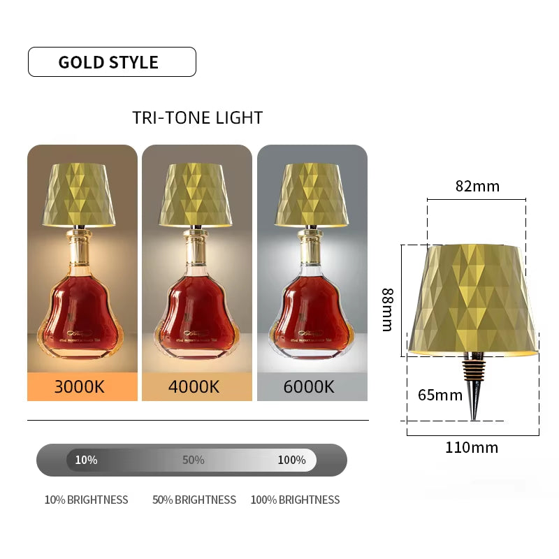 USB Charge Bottle Table Lamp Touch Control of 3 Colors and Stepless Dimming Table Lamp Night Light for Bar Wine Bottles Lights