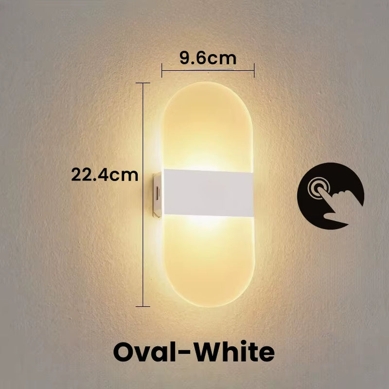 Touch Sensor Switch LED Wall Lamp USB Rechargeable Wireless Acrylic Stair Night Light Bedroom Aisle Kitchen Wall Sconce Lighting