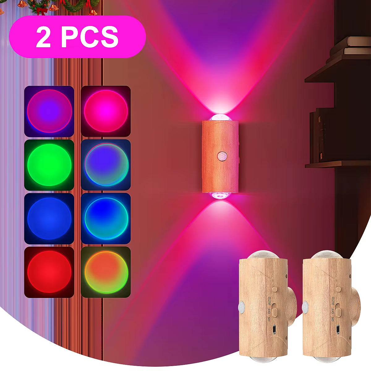 1PC/2PCS /4PCS Rechargeable LED Night Lights with Motion Sensor Wall Lights, RGB Gradient Ambient Light, Dimmable Indoor Lamps,