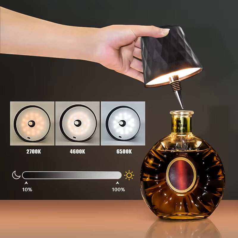 USB Charge Bottle Table Lamp Touch Control of 3 Colors and Stepless Dimming Table Lamp Night Light for Bar Wine Bottles Lights