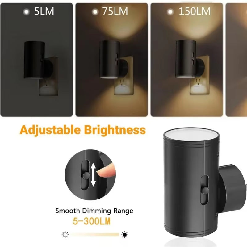 Cylindrical LED Night Light Plug in Modern Wall Lamp Sensor Adjustable Brightness Dimmable Night Lights for Hallway Bedroom