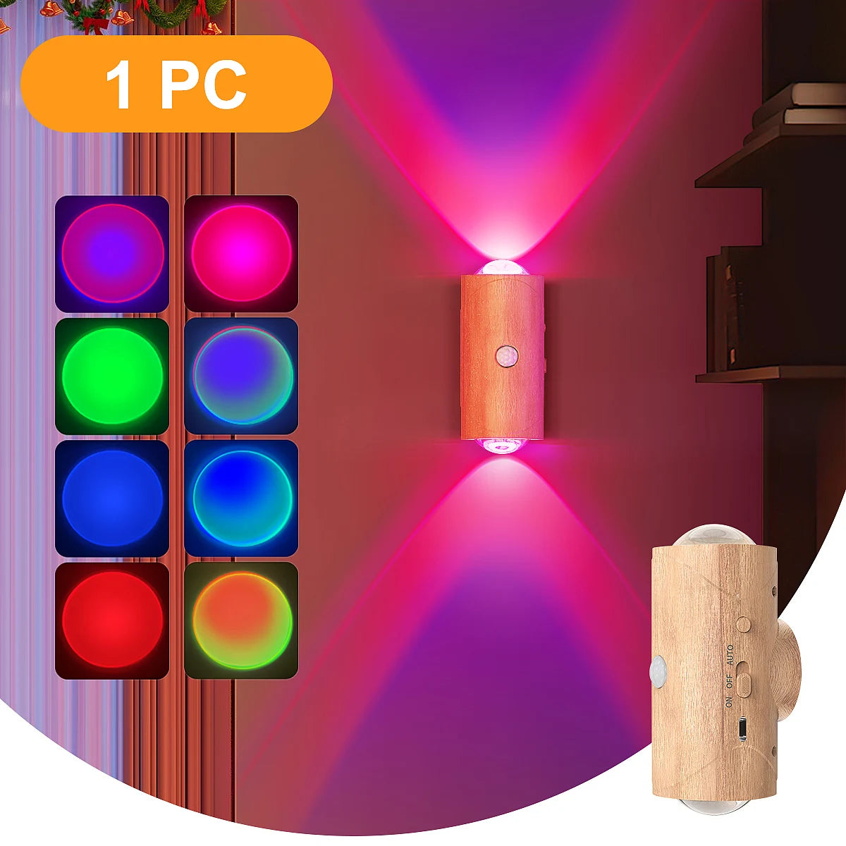 1PC/2PCS /4PCS Rechargeable LED Night Lights with Motion Sensor Wall Lights, RGB Gradient Ambient Light, Dimmable Indoor Lamps,