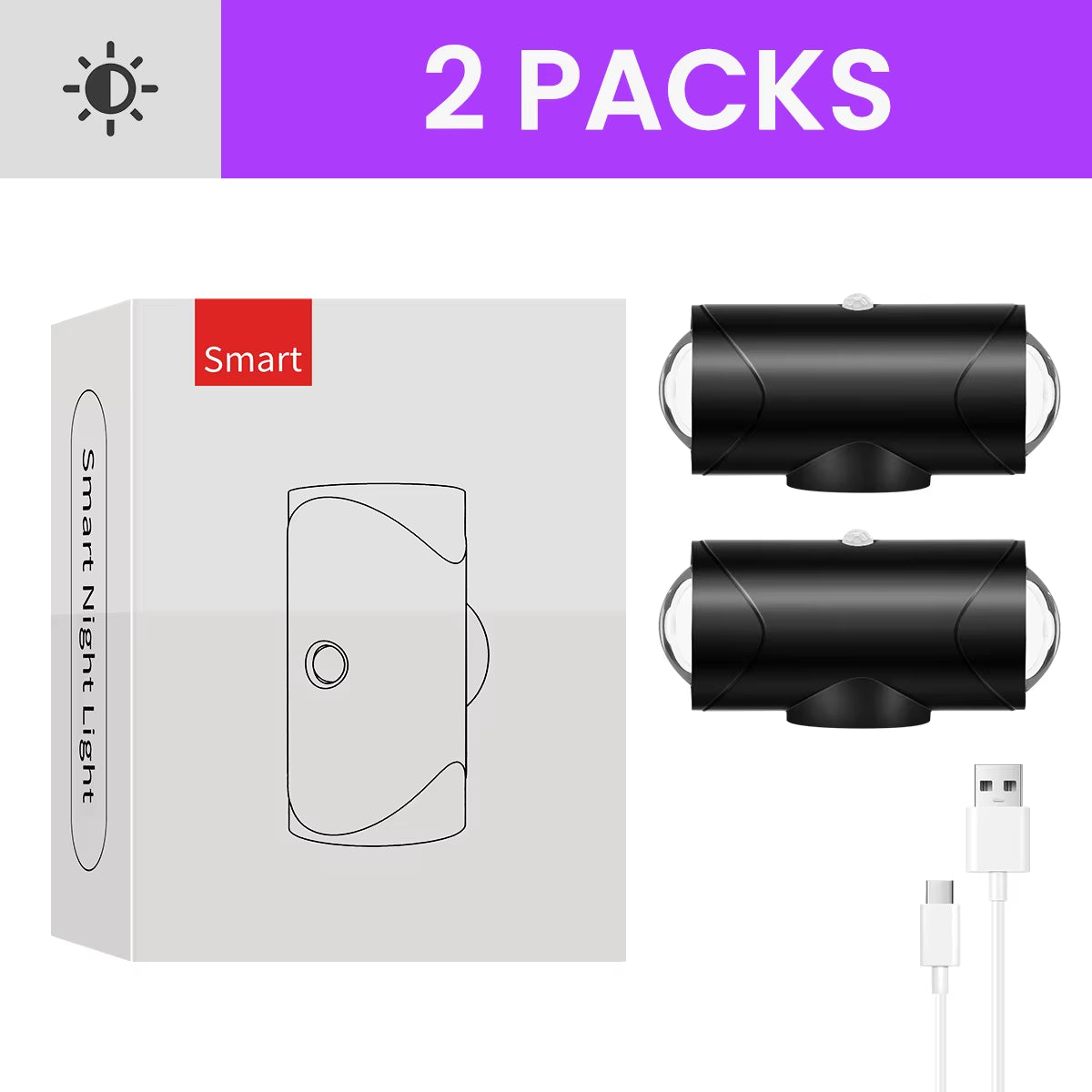 4PCS/2PCS USB Rechargeable Motion Sensor Night Light with 8 Effects, 3 Modes, LED Magnetic Dual-Sided Lamp for Stairway, Bedroom