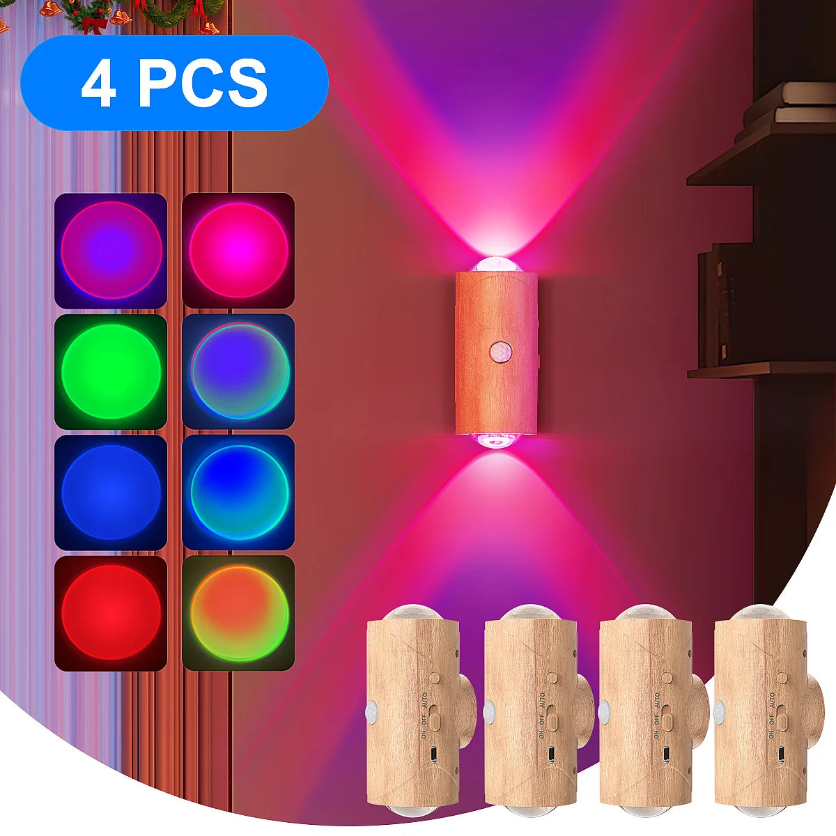 1PC/2PCS /4PCS Rechargeable LED Night Lights with Motion Sensor Wall Lights, RGB Gradient Ambient Light, Dimmable Indoor Lamps,