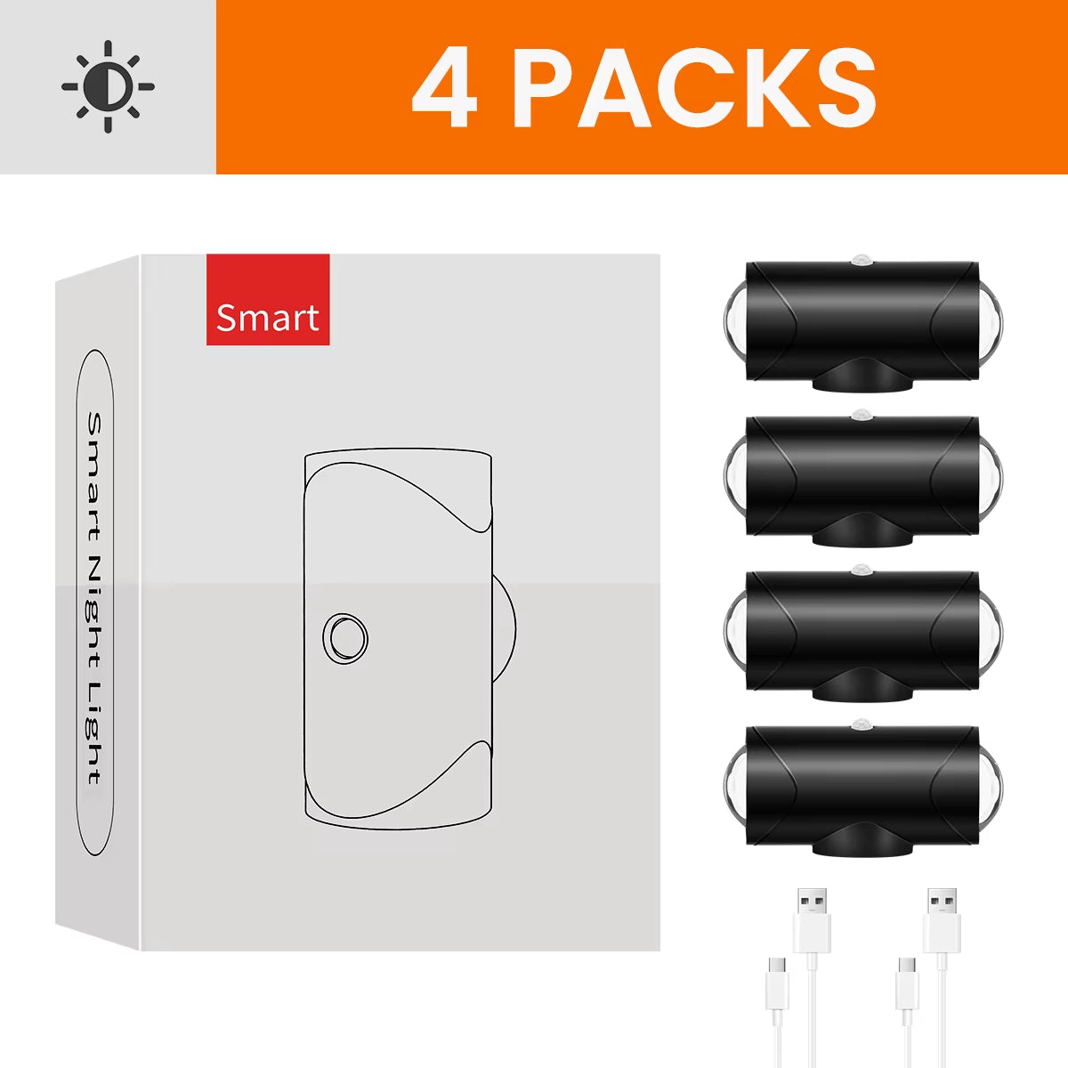 4PCS/2PCS USB Rechargeable Motion Sensor Night Light with 8 Effects, 3 Modes, LED Magnetic Dual-Sided Lamp for Stairway, Bedroom