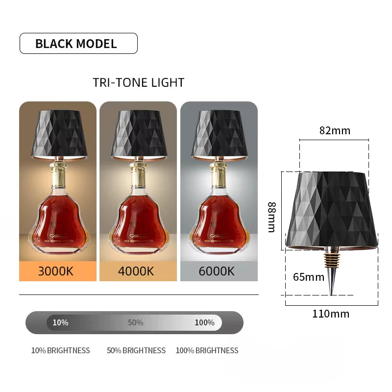 USB Charge Bottle Table Lamp Touch Control of 3 Colors and Stepless Dimming Table Lamp Night Light for Bar Wine Bottles Lights