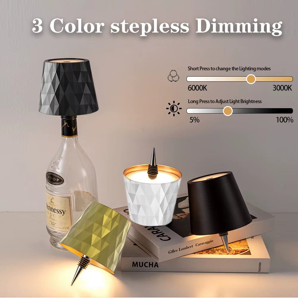 USB Charge Bottle Table Lamp Touch Control of 3 Colors and Stepless Dimming Table Lamp Night Light for Bar Wine Bottles Lights