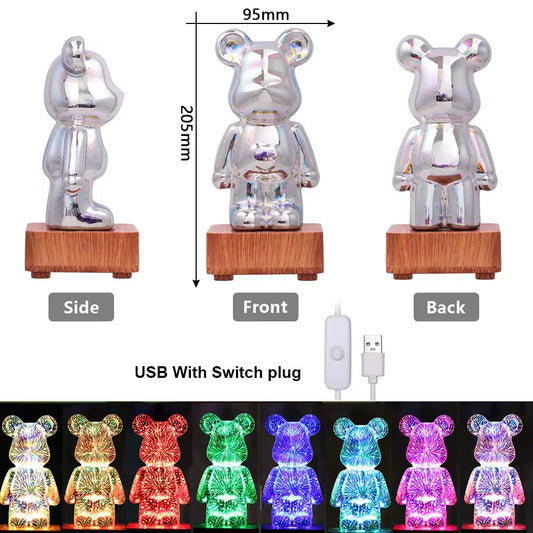 LED Fireworks Lamps 3D Bear Night Light USB Dimmable Projector Colorful Atmosphere Desktop Bedroom Table Decora Lighting Gift