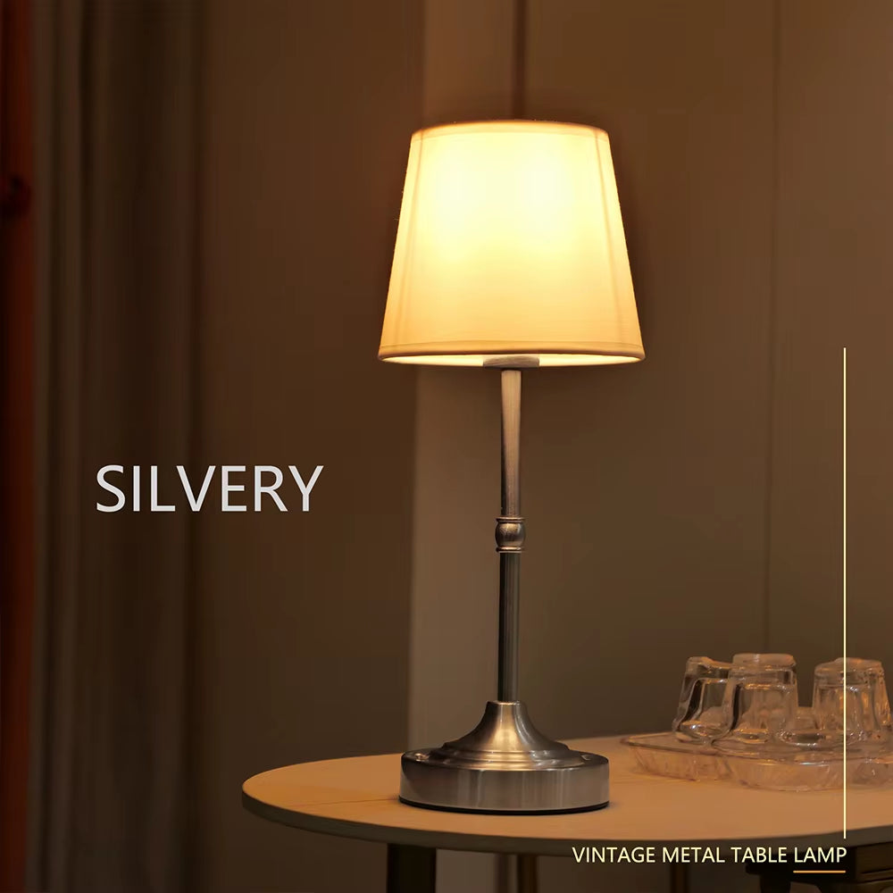 Fabric Desk Lamp Rechargeable Touch Table Lamp Replaceable E12 Bulb 2700K for Restaurant Hotel Room Bedside Decor Lighing